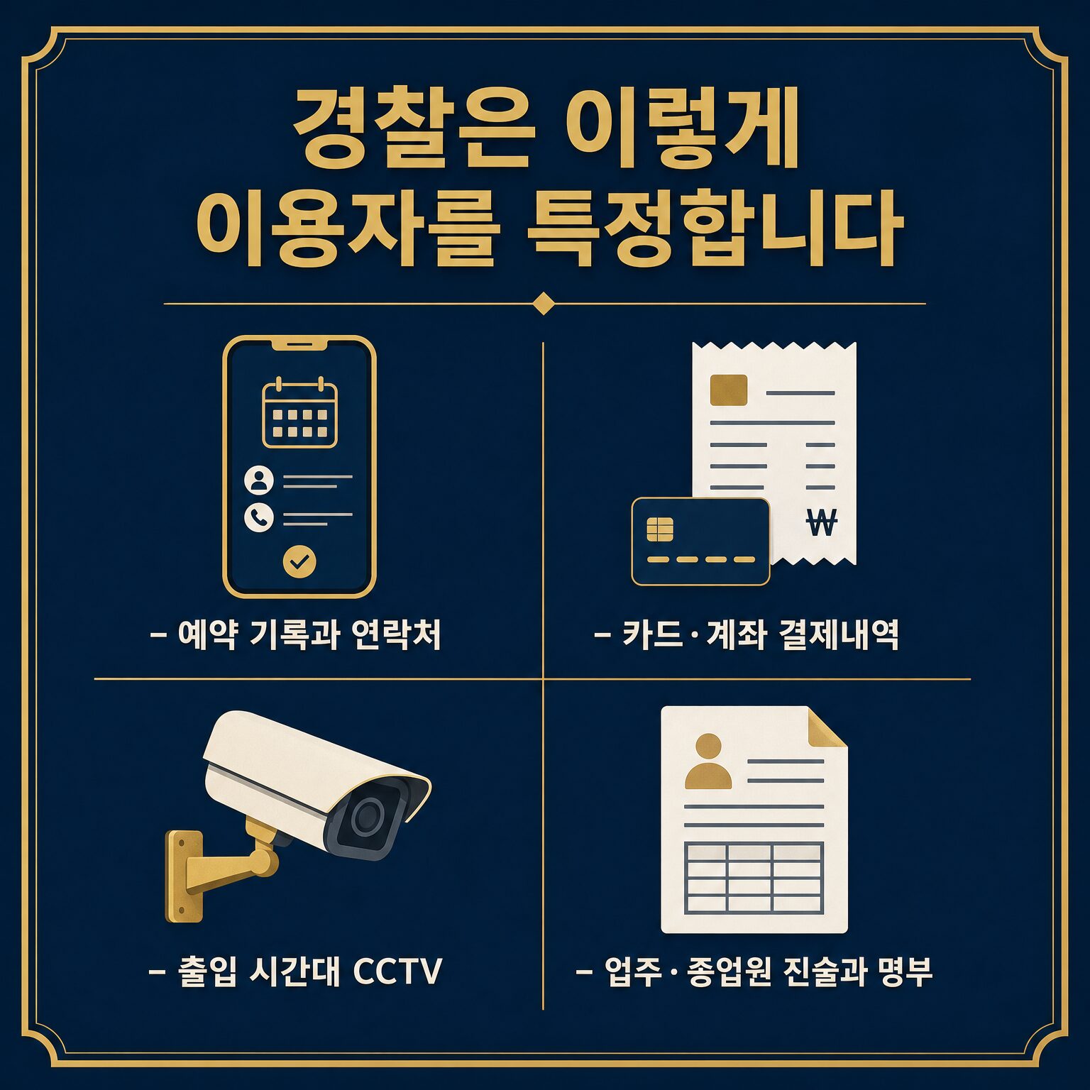 휴게텔 단속 뒤 이용자가 조사를 받게 되는 흐름 안내 카드