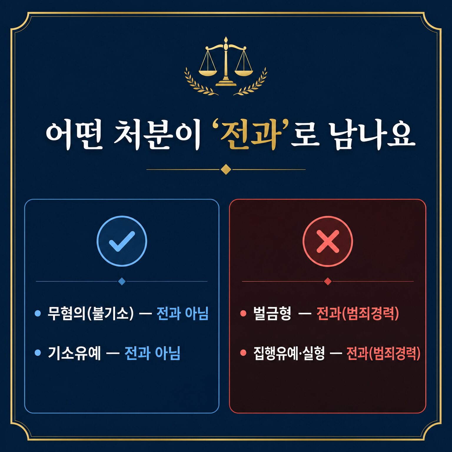 성매매로 조사받으면 전과가 남는지 처분마다 다름을 정리한 분류 카드
