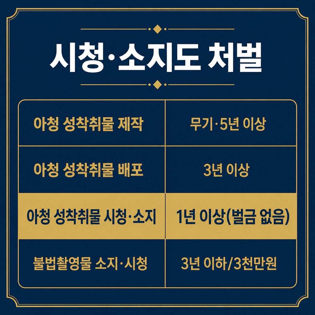 아청법 제11조·성폭력처벌법 제14조 형량 — 시청·소지 1년 이상 이미지