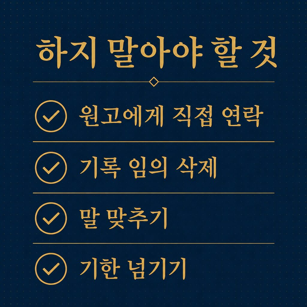 소장을 받은 뒤 하지 말아야 할 것 — 연락·삭제·말맞춤·기한 이미지