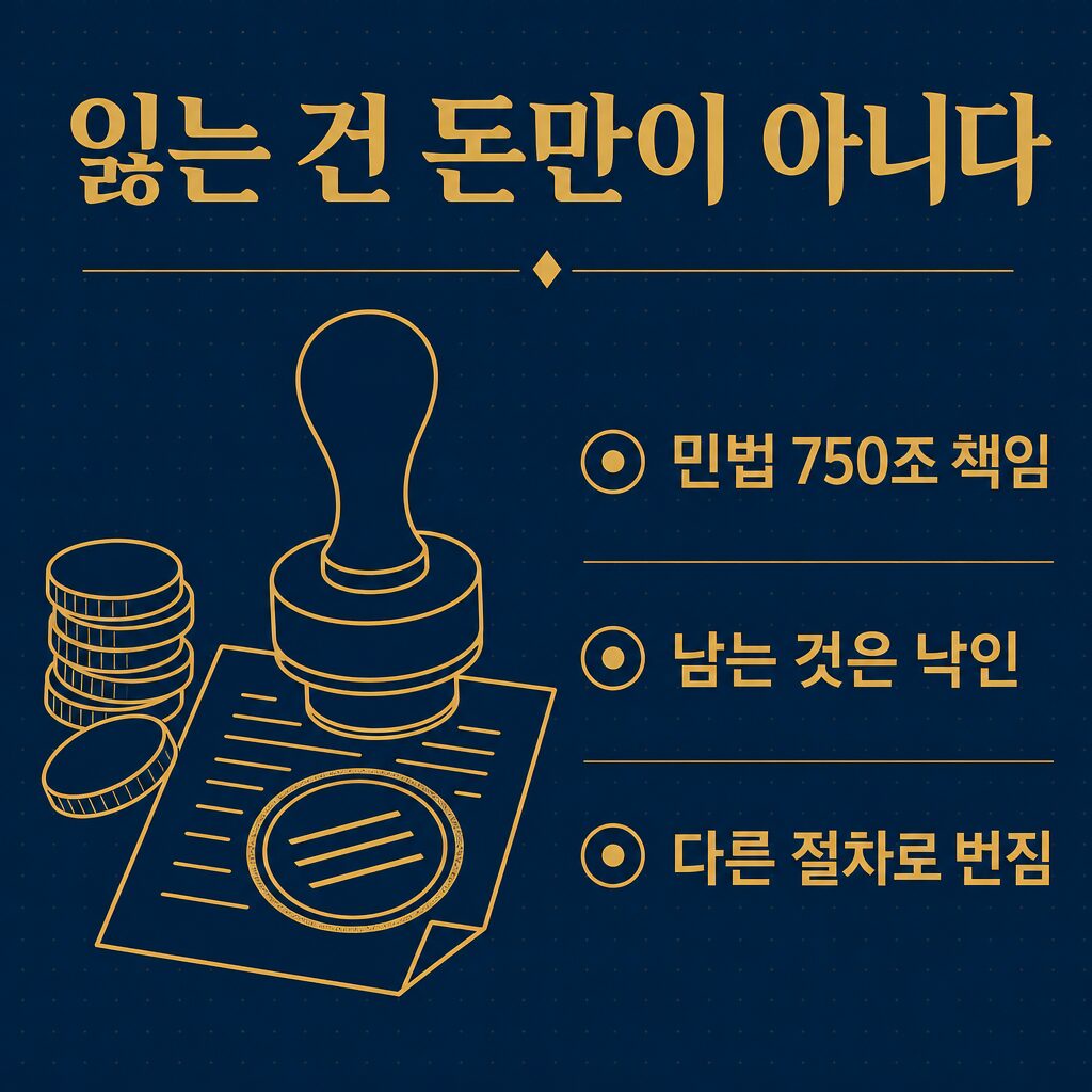 상간소송에서 잃는 것은 돈만이 아니다 — 민법 제750조 책임과 남는 판단 이미지