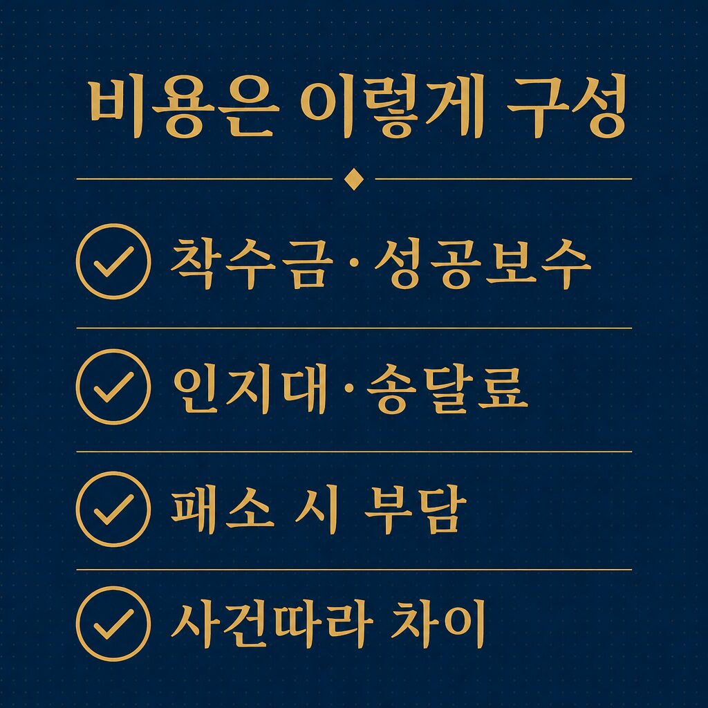 상간소송 비용 구성 — 변호사 보수·인지대·송달료·패소 시 소송비용 부담 이미지