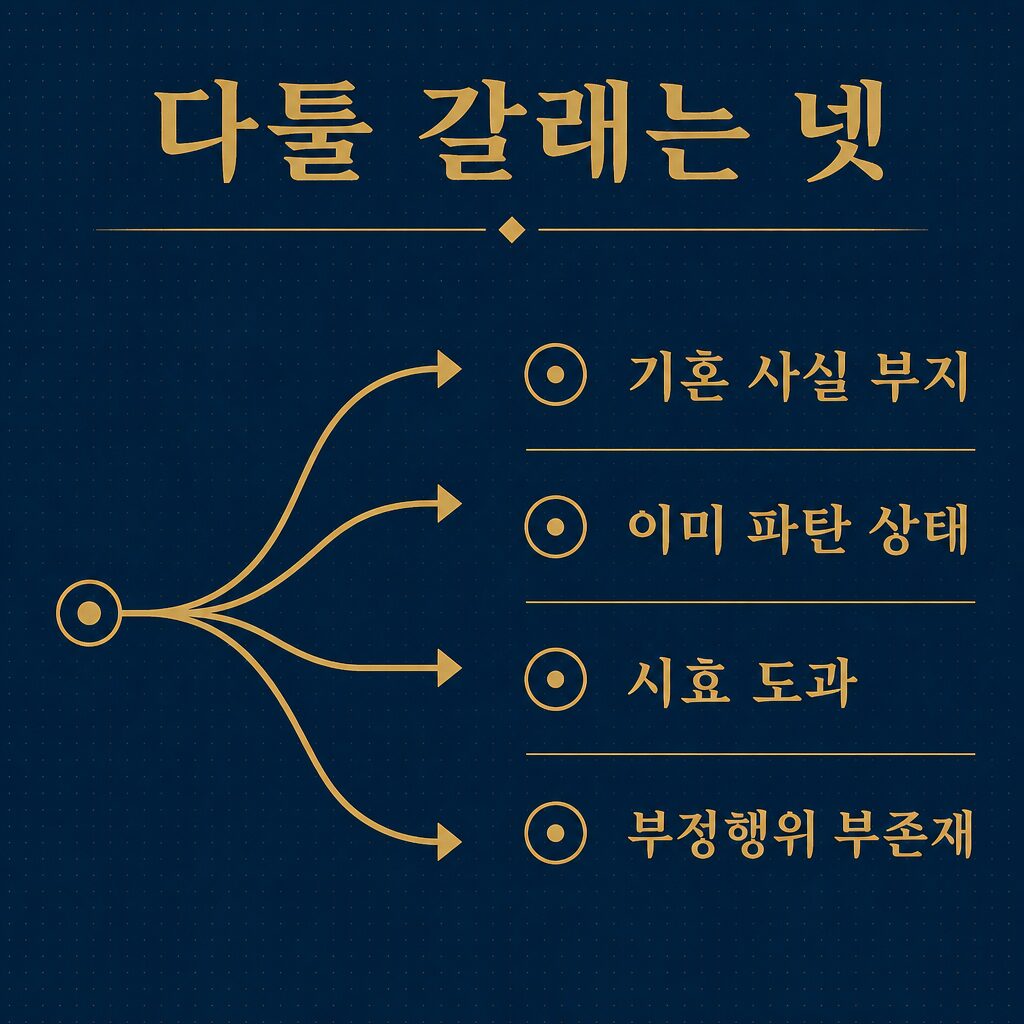 항소심에서 다툴 수 있는 갈래 — 기혼 부지·파탄·시효·부정행위 부존재 이미지